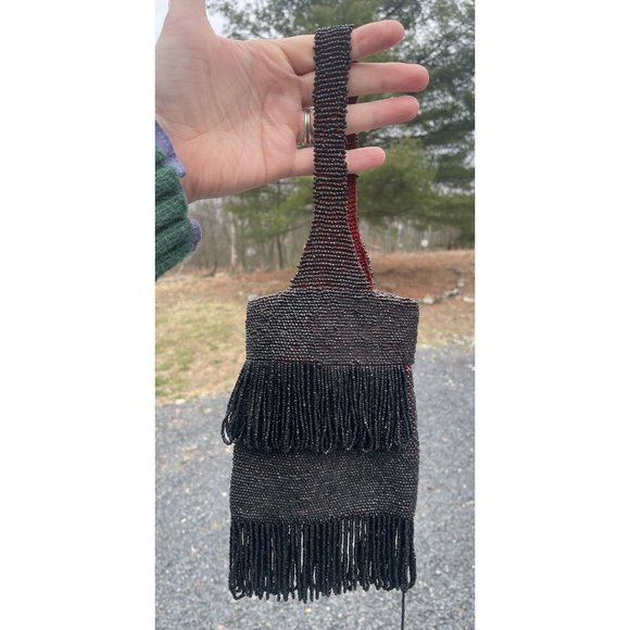 Antique - Vintage Early 20th C. Black Beaded Flapper Art Deco Glass Purse Bag - Picture 1 of 16
